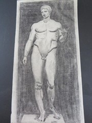 Classical Roman Male Nudes Monogrammed x5 Pencil Drawings Circa 1890