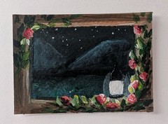 ACEO Original Art Card 2.5 x 3.5, Acrylic, Window, Landscape, Fantasy Katie Mart