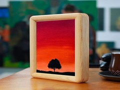Mini Sunset Painting – 4×4 inches Red and Black Small Art