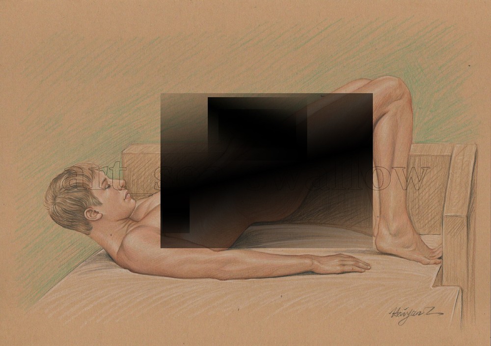 Original drawing A4 Art Colored Pencil painting male model on kraft paper 105