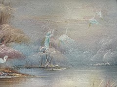 Seascape Birds Original Oil Painting Signed B. Thompson Wood Frame-Coastal VTG
