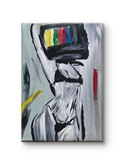 Woman TV Head Surreal Pop Art Acrylic Painting 30x40cm Signed Stretcher