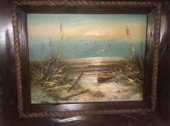 Vintage Howard Gailey Original Oil Painting Coastal Art Framed Signed 14”x 12”