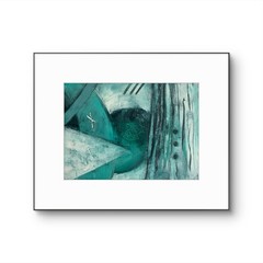 OOAK Original Cold Wax & Oil Small Painting 5×7 Paper Abstract Teal Turquoise