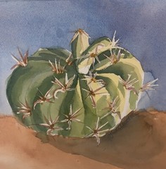 VTG 1990s Bird’s Bell Cactus Green Watercolor Signed J Crittenden 13 7/8×15 3/8”