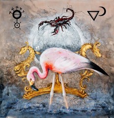 Pink Flamingo Rose Bird Scorpion Aqua Water Animal Contemporary Famous Artist