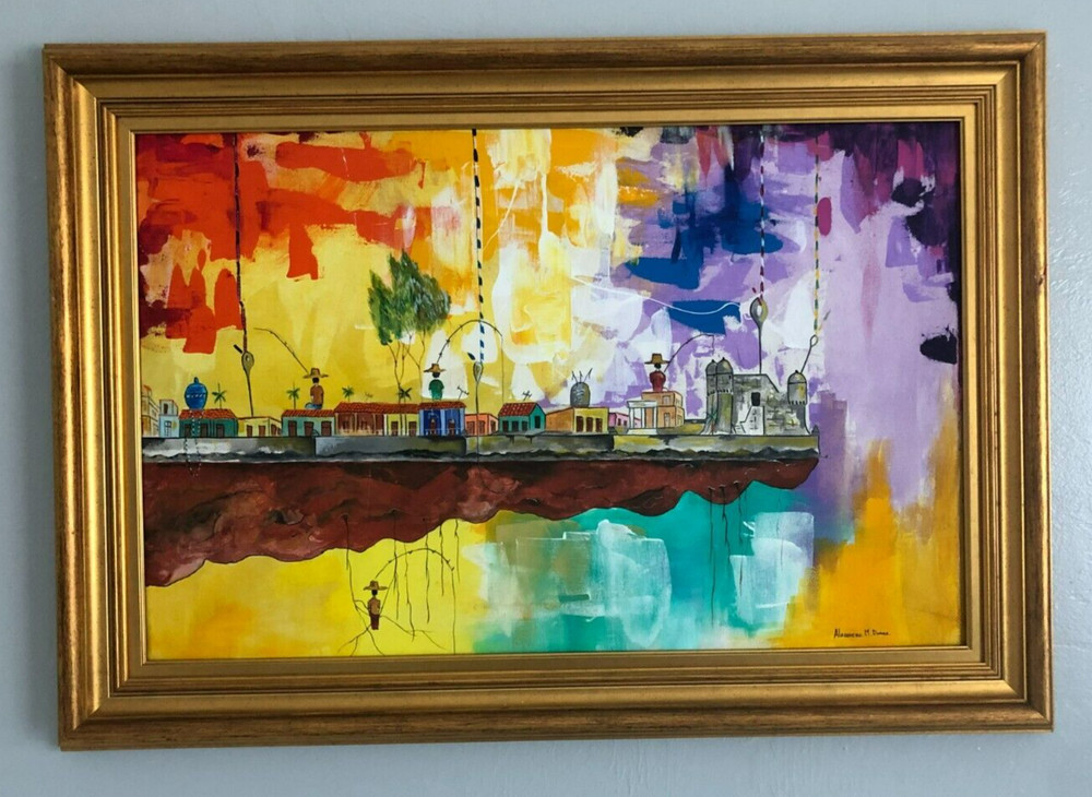 Original painting: Cojimar, remembering his ancestors, Framed 34″ x 42″