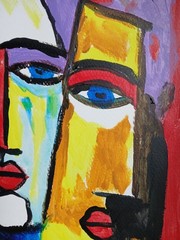 Expressionism/Abstract 11×14 Rectangle face Signed Colorful Hand Made Painting