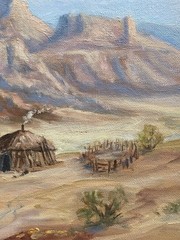 Warren Hume VTG Navajo Hogan Arizona Desert River Landscape Plein Air Painting