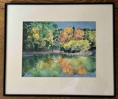 JULIE EASTMAN Fall View of Turtle Pond at Habitat ~ original watercolor 1995