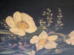 Antique Victorian Floral Oil Painting ON SLATE STONE Framed Wild Roses Moody