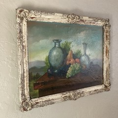 Vintage Original Oil Painting Classical Still Life with Fruit and Wine -Signed