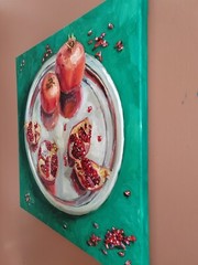 Red pomegranate art still life canvas oil painting fruit wall decor