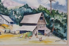 Antique Country Landscape Watercolor Signed Kathy Mann