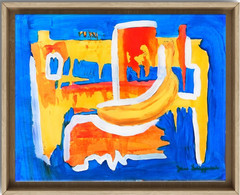 Banana Modern Abstract Acrylic Signed Original Colorful Wall Art Paper BACH