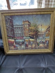 French Oil on Canvas, Eiffel Tower Paris, Large 28 3/8″W x 24 3/8″ H