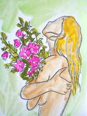 ACEO Women In Art – BLOND MODEL FLOWERS Painting ART