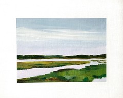 8×10 Original Oil Painting Marsh Landscape Sunset Clouds Lowcountry Calm Signed