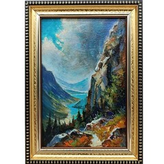 Mountain Lake Original Oil Painting Framed 4×6 Signed Alpine Landscape Wall Art