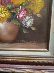 Vintage Robert Cox Flowers In Vase Oil Painting – Handmade Wood Frame 24″x20″