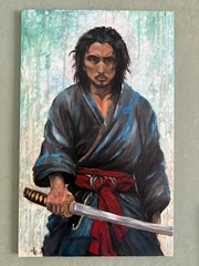 Samurai Painting Japan Man Original Art Warrior Artwork Japan Wall Art Large Art