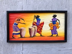 African Women Dancing & Playing Drums: Hand Carved & Hand Painted, Well Made.