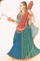 Handmade Miniature PaintingOf Ragini Playing Instrument On Silk 7.5×11.5 Inches