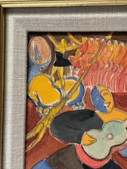 Jo Cain Painting Antique 1930’s Cubist Cubism Modernism Abstract Small MUSICIAN