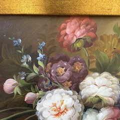 15.5″x13.5″ Ornate Gold Framed Floral Still Life Painting Roses Bouquet SIGNED