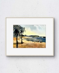 Barcelona Beach 11×8 Original Watercolor Painting on Paper Signed by Artist