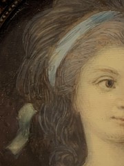 c1880 Antique Miniature Portrait 18thc Maiden Lady Hand Painted Fine Work
