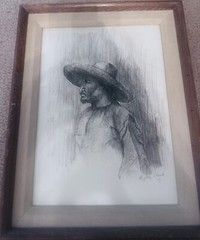Vintage Charcoal Drawing of Man on A Frame Signed By Artist Year 63. 14×18 Frame