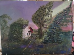 Sunlit Country Cottage Path Oil Painting 12×16 Rustic Landscape Home Décor