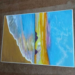 Seascape Painting Tropical Seaside Sunset Beach Original Oil Pastel 8х11″