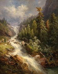 Beautiful art Oil painting creek landscape with mountains hand paint on canvas