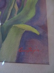 Vtg Signed Anaptapia Watercolor purple Iris Flowers Framed 24.75″ x 25.75″