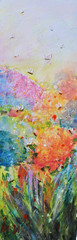 Original Floral Butterfly Painting 12×36 Spring Garden Canvas Art Luiza Vizoli