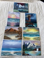 Bob Ross style Oil Painting 12×16 On Canvas. 7 paintings in original oil