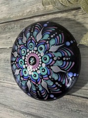 Artisan Hand Painted Man Made Rock | Mandala Enchanted Colors Art 4″ #A