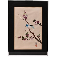 Antique Original Vintage Signed Oriental Feng Shui Asian Floral Bird Painting