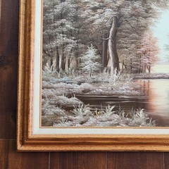 Canvas Oil Painting Outdoor Nature River Trees 24″x28″ Decor Art Wood Framed