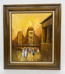 Vtg Original MCM Paris Cityscape Street Scene Signed Canvas Oil Art Painting