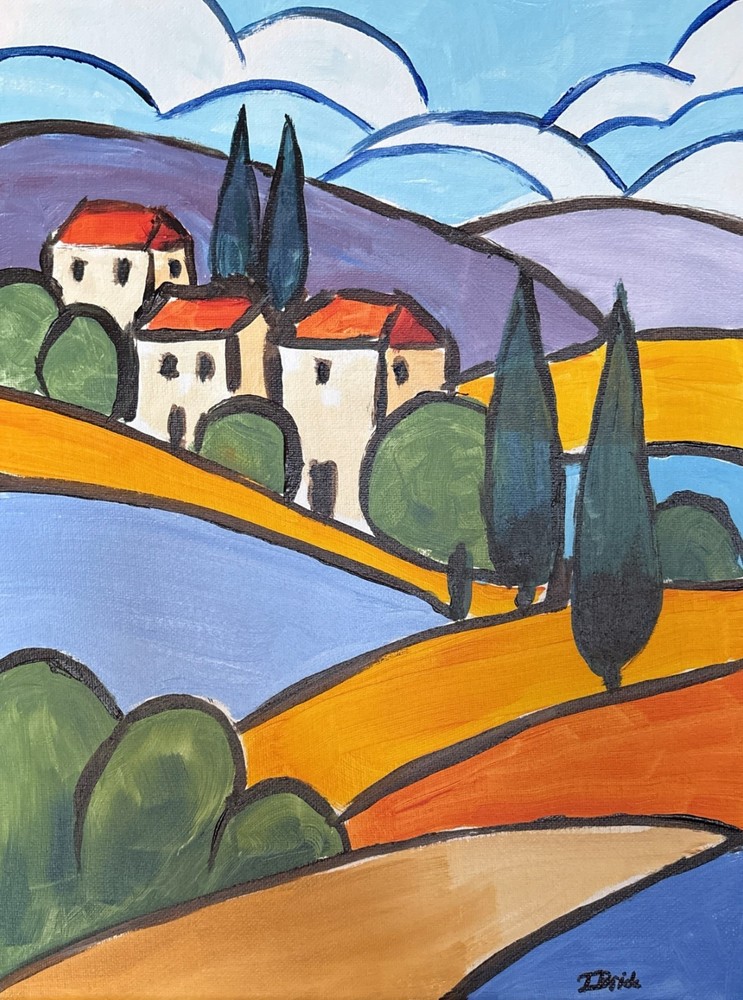 Coastal Landscape Painting Mediterranean Hillside Village Original 11×14 Canvas