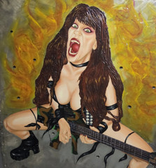 The Great Kat Original Portrait Painting 44×32 heavy metal guitarist guitar girl