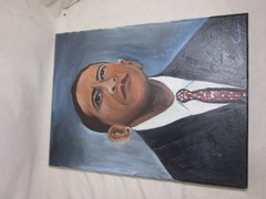 original portrait painting 12″ x 16″ President Barack Obama oil signed ? CH *