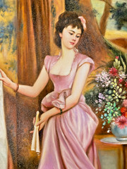 Handmade Beautiful Young Lady Portrait Oil Painting on Canvas 20″ x 24″