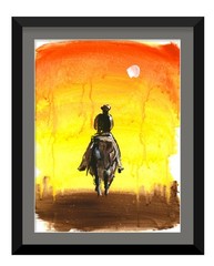 9×12 Original Western Cowboy Painting Horse Rider Sunset Landscape Art Atherton