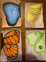 Hand Painted Wood Butterfly Coaster Set, 4pc Multicolor Rectangular