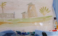 Water Color Painting Hand-painted Tropical Setting Fused Glass Frame 7.5 X 4.75