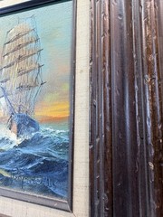 Original Preston Willis Seascape Oil Painting Ship & Seagulls 16 x 18 w/COA